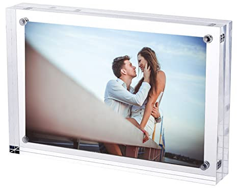 TRIXES Magnetic Acrylic Photo Frame, 6 x 4 inch Picture Frame, 10 x 15cm Double Sided Freestanding Display Block, Clear Transparent, Homeware, 2cm Thick, Use Horizontally or Vertically