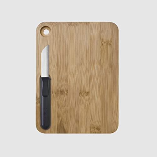 Richartz Piccolo Cut ON Wood Küchenmesser klein, Mit Brotzeitbrett aus Bambus-Holz, 2-teiliges Set, Frühstücksbrettchen mit Aufhängung, Solingen Allzweckmesser mit gerader Klinge aus Edelstahl