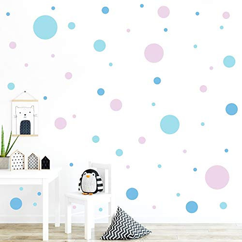 malango® 78 Wandsticker Punkte Kinderzimmer Wandtattoo Kreise Set Wanddekoration Wanddeko Mädchen Jungen Kids Klebepunkte bunt selbstklebend puderblau-Cyan-rosa