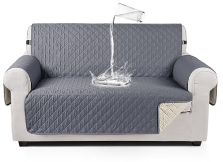 TAOCOCO Sofa Überzug, Sofabezug Wasserdicht Mit Gummiband，Wohnzimmer Anti-Rutsch Gepolsterter Sofaschutz für Haustiere, Katzen, Hunde, Spielende Kinder(Dunkelgrau, 2 Sitzer)