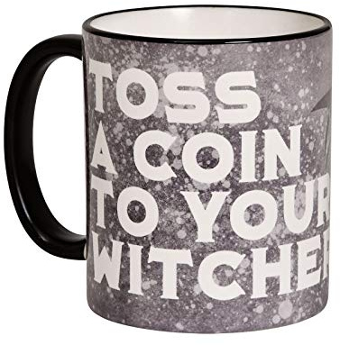 Elbenwald Tasse Toss A Coin To Your Witcher Wolf Emblem Motiv für Witcher Fans 320 ml grau weiß