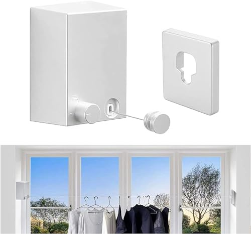 DeWin Corde à Linge Rétractable,Fil Linge Retractable Fil a Linge Intérieur Retractable Corde à Linge D'intérieur pour Le Linge de Salle de Bain(Blanc)