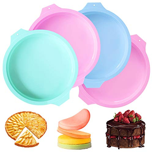 Runde Backform Set 8 Zoll - 4 Stück Antihaft Silikon Backformen in Pink, Blau, Grün
