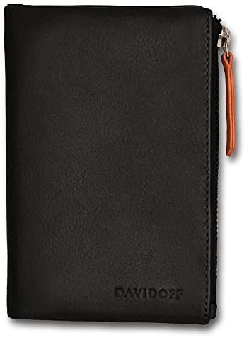 DAVIDOFF Essentials Herren Geldbörse Schwarz – Moderne Brieftasche aus feinem Leder – edles Herren Portemonnaie mit 6 Steckfächern, 6 Taschen, Münzfach und Fenster