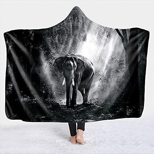YUNHOME Kapuzendecke Decke Mit Kapuze Kuscheldecke Blanket Hoodie Schwarzweiss-Elefant, Wärme, Kapuzendecke, Magischer Mantel, Mantel-Lmt060-2._200X150.