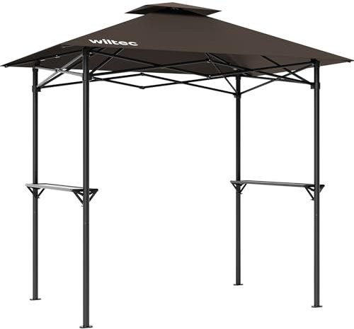 Wiltec Pavillon de Barbecue Pavillon BBQ – 2,45 x 1,52 m – Couleur café – avec Extracteur de fumée et 2 Étagères – Tente Tonnelle de Jardin Fête Camping Réception