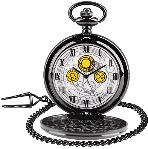 Tiong Doctor Who Montre de poche à quartz avec boîtier en bronze Cadran blanc et chaîne pour homme Style rétro Dr Who, Noir , Vintage ou classique