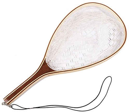 Fashionwu Fly Fishing Landing Net Trout Fishing Net, Soft Rubber Catch and Release Fish Net with Wooden Handle Frame, Gifts for Him