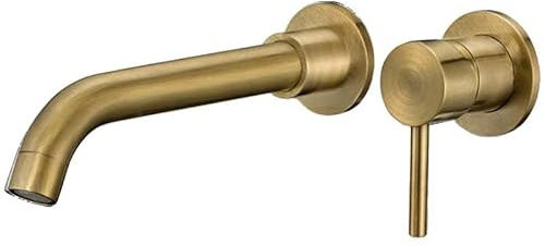 VALAZ Rubinetto Bagno a Parete | Miscelatore Lavabo, Miscelatore Acqua Calda e Fredda, Senza Perdite, Installazione Facile | Ottone, Inox, Oro Anticato, Rotondo, Serie Guadiana