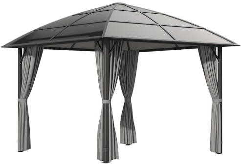 Outsunny Pérgola de jardín pabellón de jardín 3 x 3 m Estructura de Aluminio Techo de policarbonato UV 60+ Impermeable con Paredes Laterales Gris Oscuro