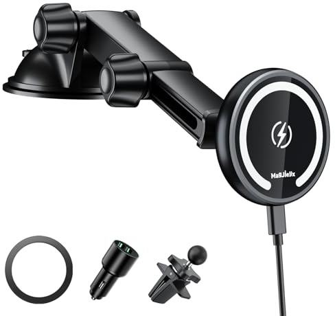 MAGJIEYX für MagSafe Autohalterung Ladegerät, Magnet Auto Handyhalter Kabelloses mit Fast Max 36W QC3.0 Ladeadapter für iPhone 16/15/14/13/12 Serie, 3 in 1 Lüftung/Dashboard/Windschutzscheibe