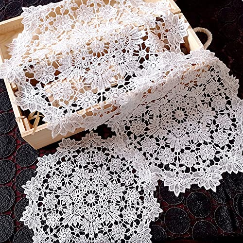 Set di 4 tovagliette da tavolo in pizzo bianco ricamato, sottobicchieri rotondi a forma di fiore, tovagliette da tavolo, centrini all'uncinetto, sottobicchieri per tazze per sala da pranzo, cucina