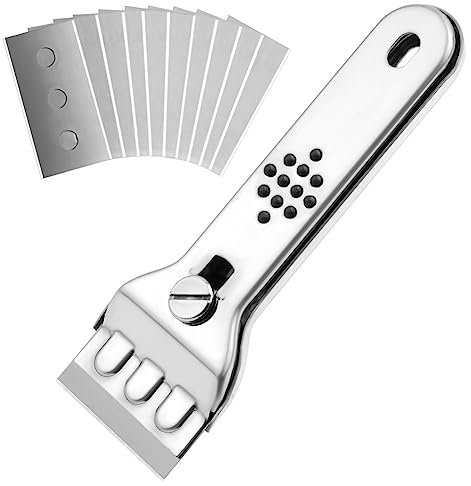 flintronic Raschietto Vetroceramica, 1 PCS Acciaio inossidabile Raschietto + 10 Lame in Metallo, Raschietto Forno per Vetro per Cucina e casa, Colla, Colore, Decalcomanie, Piano Cottura e Forno