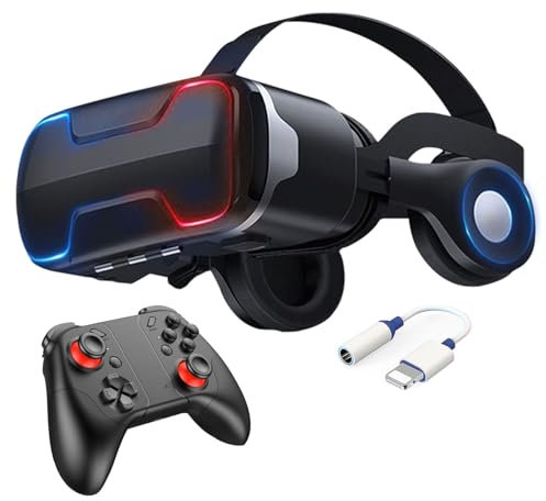 Occhiali Virtuali 3D con Lente Regolabile e Controller, Visore 3D Realtà Virtuale per Video, Film e Giochi, VR Headset per Smartphone da 4,7 a 6,5 Pollici, Regali di Natale Particolari per Bambini (S