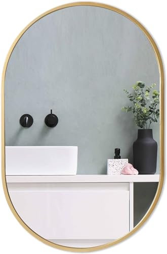 ZENIDA 80x51 cm Wandspiegel Oval mit hochwertigen Gold Metallrahmen, Moderner Design großer Spiegel, für Diele, Badezimmer, Wohnzimmer und Mehr