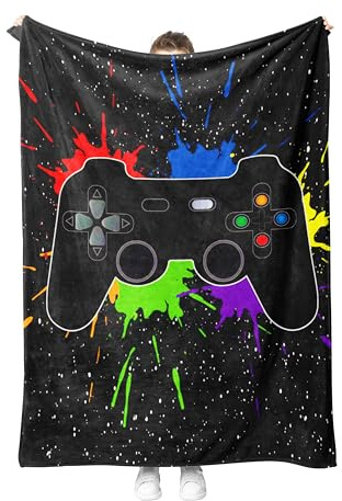 Gamepad Kuscheldecke Flanell Decke Spielkonsolen-Muster Fleecedecke Flauschig Weich und Warme,3D Gamepad Wohndecke Sofadecke Couchdecke Für Teens Erwachsene.(G3, 130x150 cm)