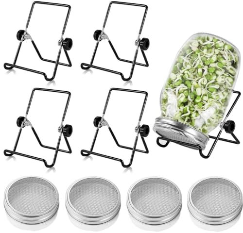 Kapmore Edelstahl Keimgläser Deckel und Ständer - Set von 4 für Gläser mit breiter Öffnung