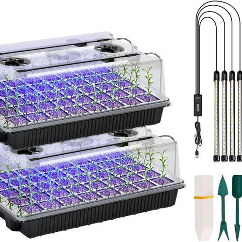 Niwugady Seed Starter Tray With Grow Light, 2 Packs Seed Growing Tray With Humidity Dome Plant Germination Seedling Starter Kit With Smart Timer For Deep-Rooted Seedlings 40W One