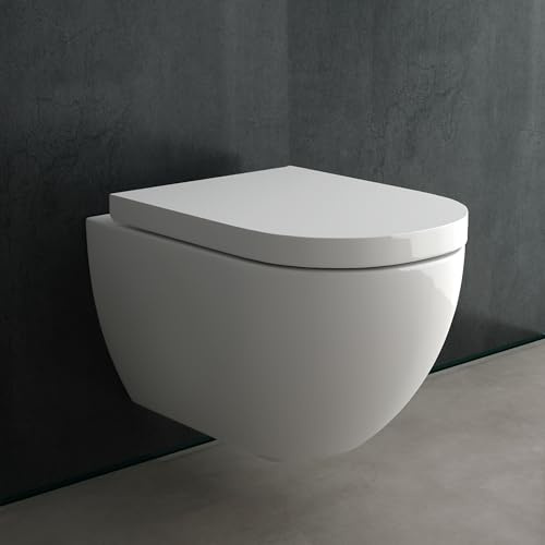 Alpenberger Spülrandloses WC mit Bidet Funktion | Dusch WC mit Schallschutz | Toilettendeckel D Form | Hänge WC mit Intimdusche | Taharet WC Toilette Passend Geberit