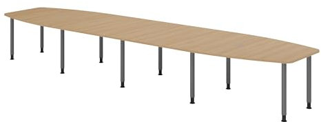 bümö Konferenztisch oval 520x130 cm großer Besprechungstisch in Eiche, Besprechungstisch mit Gestell in Graphit, Meetingtisch für 18 Personen, XXL-Tisch für Besprechungsraum & Meeting