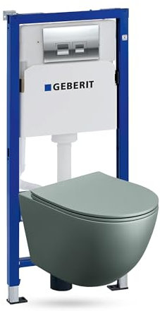 GEBERIT Duofix Basic Vorwandelement + Wand Tiefspül WC Sinto Grau Spülrandlos + WC Sitz + Bedienplatte Delta 25 Verchromt Knopf Komplettset Unterputz Spülkasten Toilette Komplett Sett WC