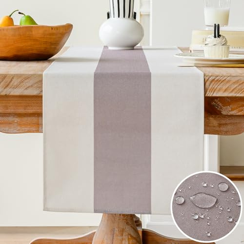 Vorysum Tischläufer, modern, Polyester, wasserdicht, schmutzabweisend, Tischläufer mit Leineneffekt, waschbar, Dekoration für Esszimmer, Party, Festival Hochzeit (Beige, 40 x 140 cm)