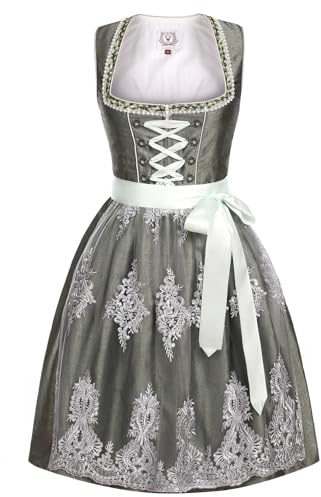 Funspread Dirndl Damen Midi Grün - Trachtenkleid Trachtenmode für Oktoberfest Dirndlkleid mit Spitzenschürze 36