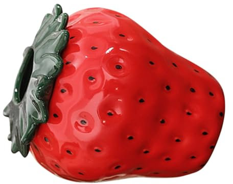 Cabilock Vase Céramique Motif Fraise Décoration Et Centre De Table Polyvalent pour Maison Et Bureau Support Fleurs Fraîches Et Séchées Design Réaliste Et Résistant