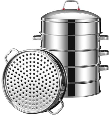 4-layer steamer, stainless steel steamer, thickened cookware pot set, suitable for gas stove, stove, electric halogen oven induction cooker (4 layers, φ 48 cm)
