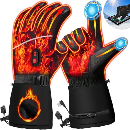 Xoeminor Beheizbare Handschuhe für Herren Damen, 3 Stufige Beheizte Ski Handschuhe, Touchscreen-Design, Wasserdicht, Winddicht, rutschfest, Atmungsaktiv, Warme Handschuhe fur Ski Wandern Radfahren
