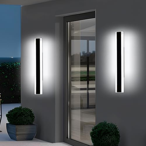 Mikeru 60cm Long Wall Light, 2 Pack Black Minimalist Porch Wall Light, 6500k Cool White Led Acrylic Wall Mounted Luminaire, IP65 Waterproof Outside Wall Sconce for Garage, Patio, Villa