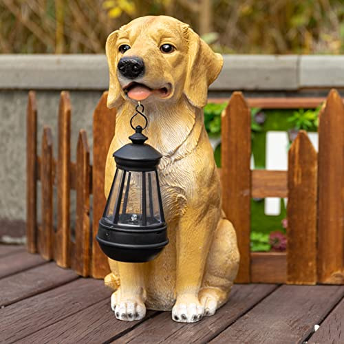 Solar Dog Statues for Outdoor Decor, 13 Outdoor Garden Golden Retriever Statues with LED Lights Solar Dog Figurines Lights for Patio, Lawn, Yard Art Decoration, Housewarming Garden Gift
