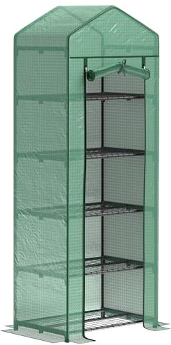 Outsunny Serre de Jardin PE avec étagères 5 Niveaux, Serre de Balcon, bâche renforcée, châssis en Acier, Porte zippée Enroulable, pour légumes Plantes Fleurs, 69 x 49 x 193 cm, Vert