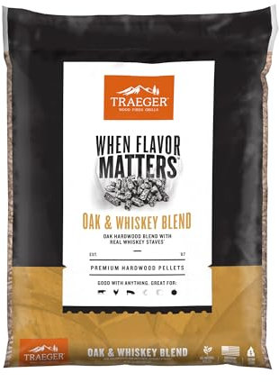 Traeger Grills Oak & Whiskey Blend 100% All-Natural Wood Pellets for Smokers and Pellet Grills, BBQ, Bake, Roast, and Grill, 18 lb. Bag