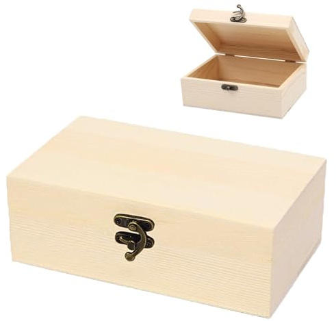 YUNXCNA Holzkiste Klein, 20x12x7cm Holz Schmuckkästchen, Mini Schatztruhe, ohne Gravur Holzkiste mit Deckel, für Bemalen und Basteln, Geburtstags