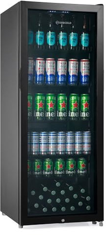 Subcold MAXI250LED Tall Drinks Fridge with Glass Door | 237L Upright Can Cooler | Lockable Fridge Ideal for Home Bars, Kitchens, and Entertaining Spaces (Black)