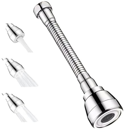 Kaket Kitchen Tap Spray Head Attachment - 360° Swivel Faucet Extender for Kitchen Sink, Universal 22mm/24mm Compatible Tap Adapter, 3 Water Flow Modes, Flexible & Rotatable, Length 15CM