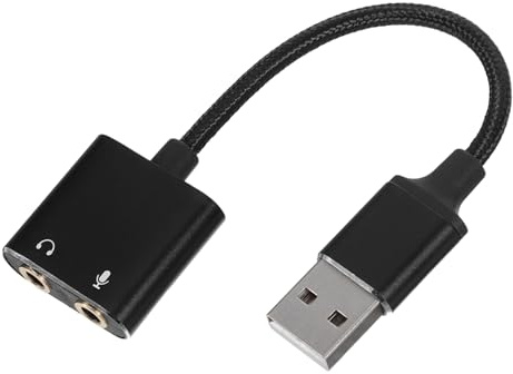 OSALADI External Sound Card USB to Headset Adapter with Microphone Splitter for PC and Tablet, Black, Plug-and-play Audio Converter Compatible with Headphones and USB Microphone