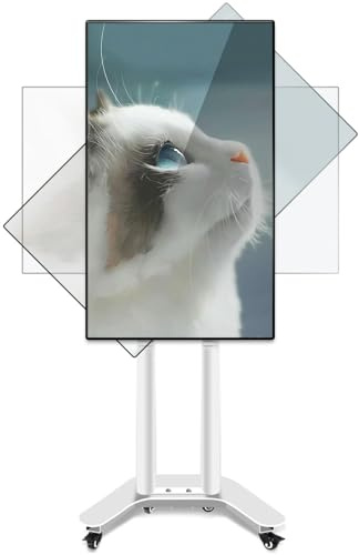 HILLPORT Vit 90 graders roterande TV-stativ med hjul för 32–65 tums TV-vagn TV-stativ höjdjusterbar LCD LED OLED plasma platt och böjd TV upp till 37,5 kg SC5255