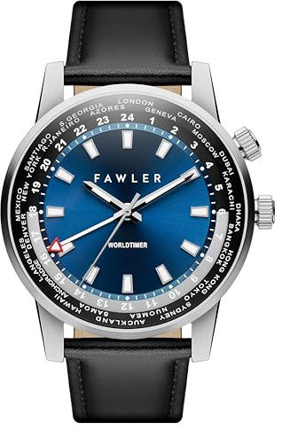 Fawler by Trendhim | Gentium Weltzzeit GMT - Reloj para hombre | resistente al agua hasta 10 ATM | Movimiento de cuarzo suizo Ronda 515 | Diseño danés