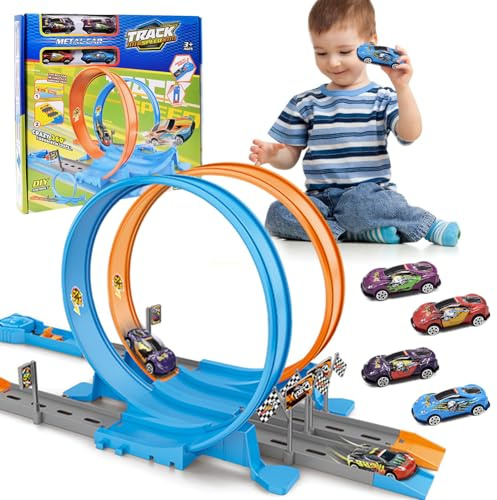 Truck Toys Cars, Play Vehicles Race Speed Track for Kids DIY Racing Car Toys Play Vehicles Toy Set Flexible Track Plays Set with 4 Cars Race Montessori Educational for Kids Bike
