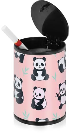 Minimalistischer Panda Rosa Aschenbecher für Zigaretten fürs Auto mit Deckel Edelstahl Tragbares Autozubehör für Reisen Zuhause Büro