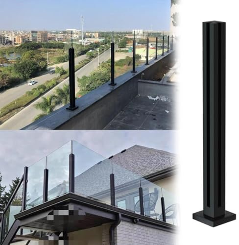 Barandilla de cristal negra para escaleras cuadrada de acero inoxidable, extremo intermedio/postes de esquina, abrazaderas de panel de vidrio (color: gris, tamaño: H) - Seguridad y elegancia modernas