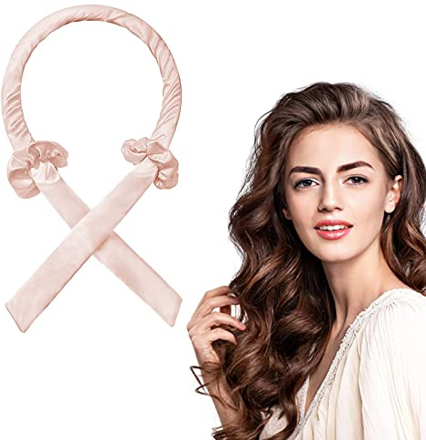 Rizadores de Satén sin Calor, Rizador Pelo Ondas Tejido de Seda, Heatless Hair Curlers durante la noche, Rizador Suave para Cabello Medio-Largo(Rosa)