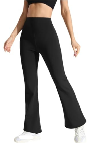 XIEHYA Varma yogabyxor utsvängda ben fleecefodrade yogabyxor hög midja träning med fickor vinter varm klänning bootcut leggings termiska leggings, Svart, S