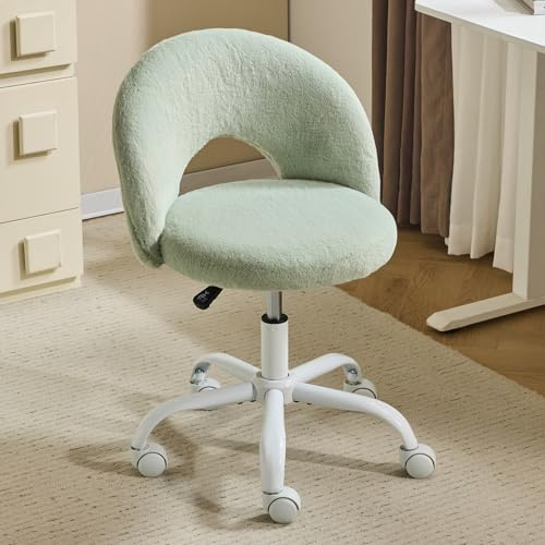 Bonnlo Silla de Oficina Giratoria Ajustable, Silla de Escritorio Compacta sin Brazos con Ruedas, Asiento Acolchado para Estudio, Oficina y Dormitorio, Verde Menta