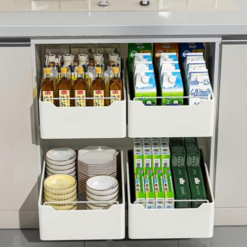 Organizador telescópico extraíble para cocina sin taladrar – Cajón metálico blanco extensible – Instalación sencilla – Perfecto para armarios, refrigeradores y baño – Ahorro de espacio – 25 cm ancho x