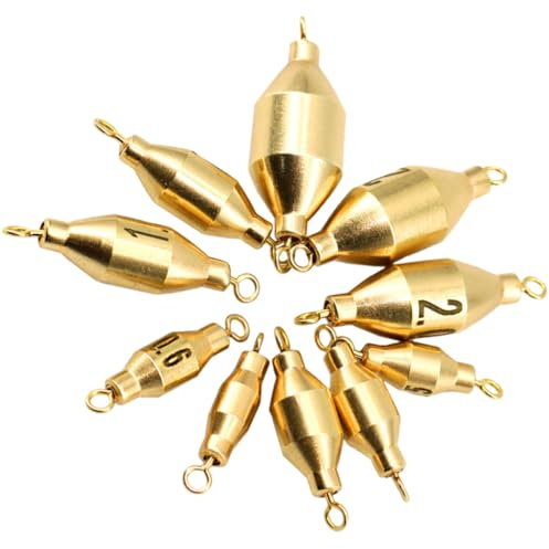 DIYEAH Pesas de Cobre para Pesca 10 Piezas con Anillas Dobles en Forma de 8 Resistentes al Desgaste Rango 0.-3 Accesorios Portátiles para Pesca en Agua Salada