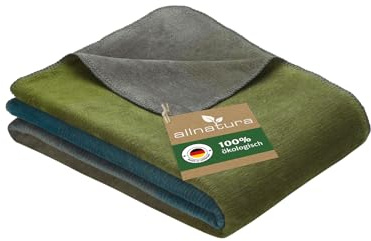 allnatura Flauschige Baumwoll-Plüschdecke Cotona-Cursa 140x200 cm in Blau/Grün, Made in Germany – GOTS-zertifizierte Sofadecke 100% Bio-Baumwolle, Doubleface-Decke mit stilvollem Farbverlauf