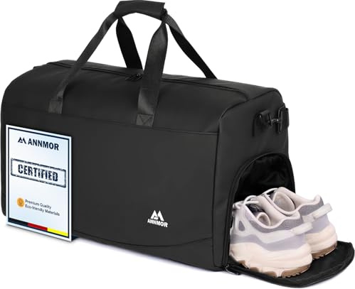 ANNMOR Bolsa Deporte Hombre, 57L Gym Bag con Compartimento para Zapatos y Separación Húmedo/Seco